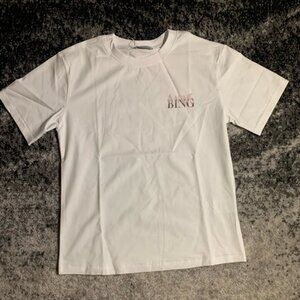 Anine Bing Pink Sprayed Logo Woman’s White T-Shirt Sizes Small, Medium Large